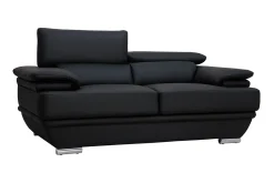 Miliboo Design-Ledersofa zwei Plätze verstellbares Kopfstück Schwarz EWING - Büffelleder* Ledersofas