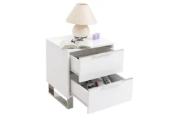 Miliboo Design-Nachttische weiß lackiert mit verchromtem Metall B45 cm (2er-Set) HALIFAX* Nachttische