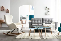 Miliboo Design-Schaukelstuhl Lammfell-Optik weiß ESKUA* Design-sessel|Schaukelstühle
