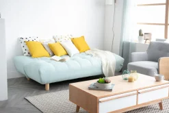 Miliboo Design-Schlafsofa skandinavisch Grün und Eiche YUMI* Schlafsofas