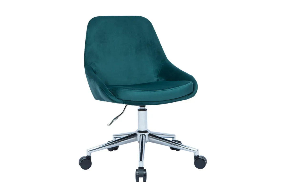 Miliboo Design-Schreibtisch aus petrolblauem Samtstoff und schwarzem Metall 360° drehbar HOLO* Bürostühle|Bürostuhl Zum Kleinen Preis