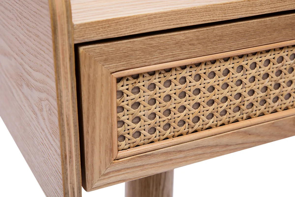 Miliboo Designschreibtisch mit 2 Schubladen aus hellem Holz und Rattan-Geflecht L105 cm ELSY* Design-schreibtische