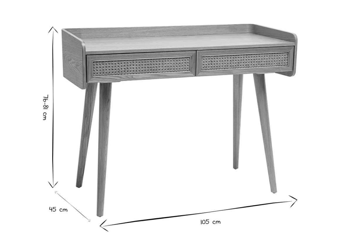 Miliboo Designschreibtisch mit 2 Schubladen aus hellem Holz und Rattan-Geflecht L105 cm ELSY* Design-schreibtische