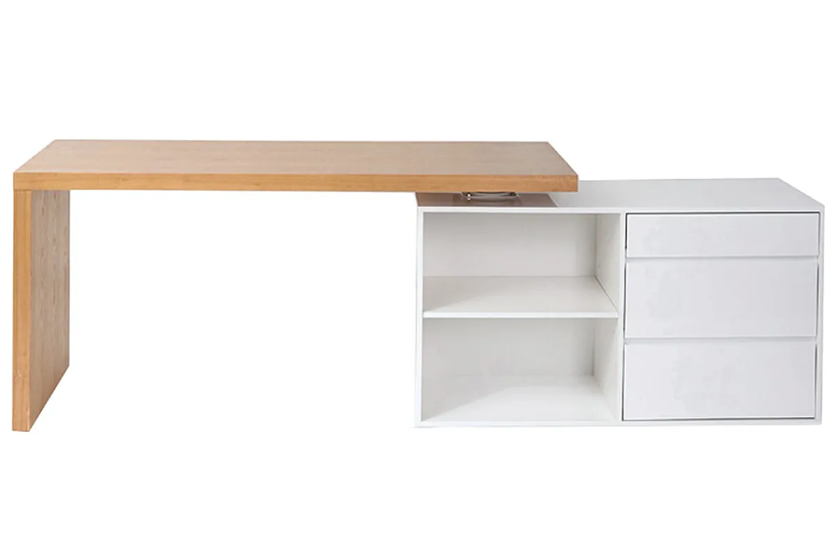 Miliboo Design-Schreibtisch modulierbar Weiß glänzend und Eschenholz NEW MAX* Design-schreibtische