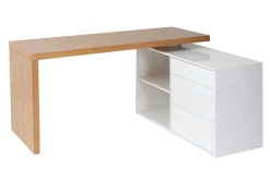 Miliboo Design-Schreibtisch modulierbar Weiß glänzend und Eschenholz NEW MAX* Design-schreibtische