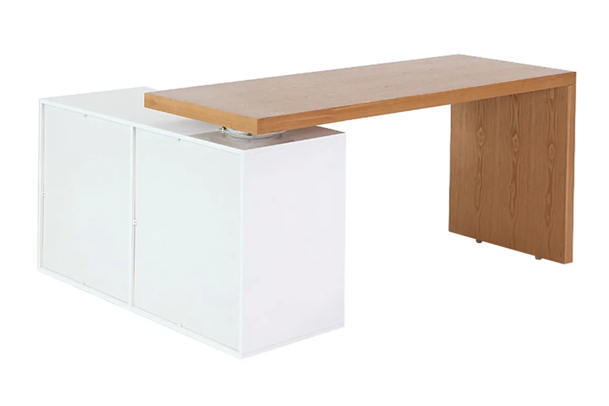 Miliboo Design-Schreibtisch modulierbar Weiß glänzend und Eschenholz NEW MAX* Design-schreibtische