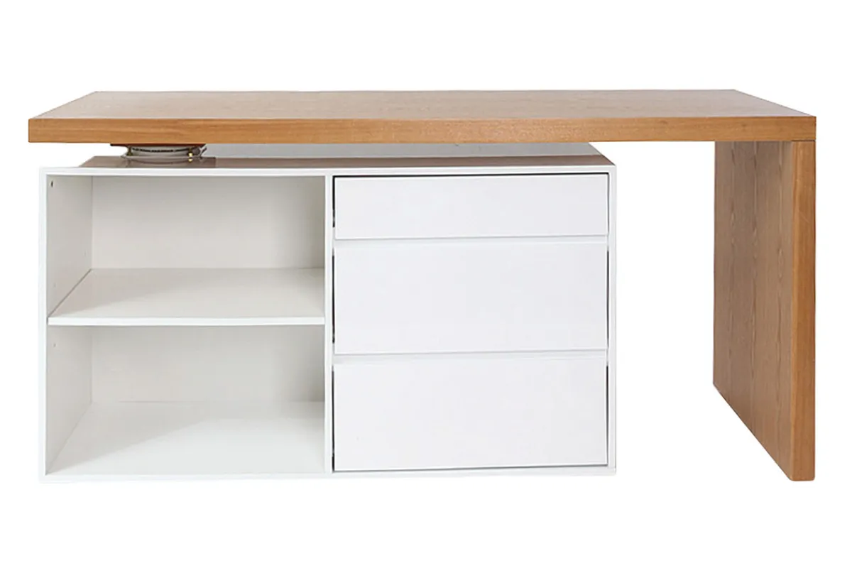 Miliboo Design-Schreibtisch modulierbar Weiß glänzend und Eschenholz NEW MAX* Design-schreibtische