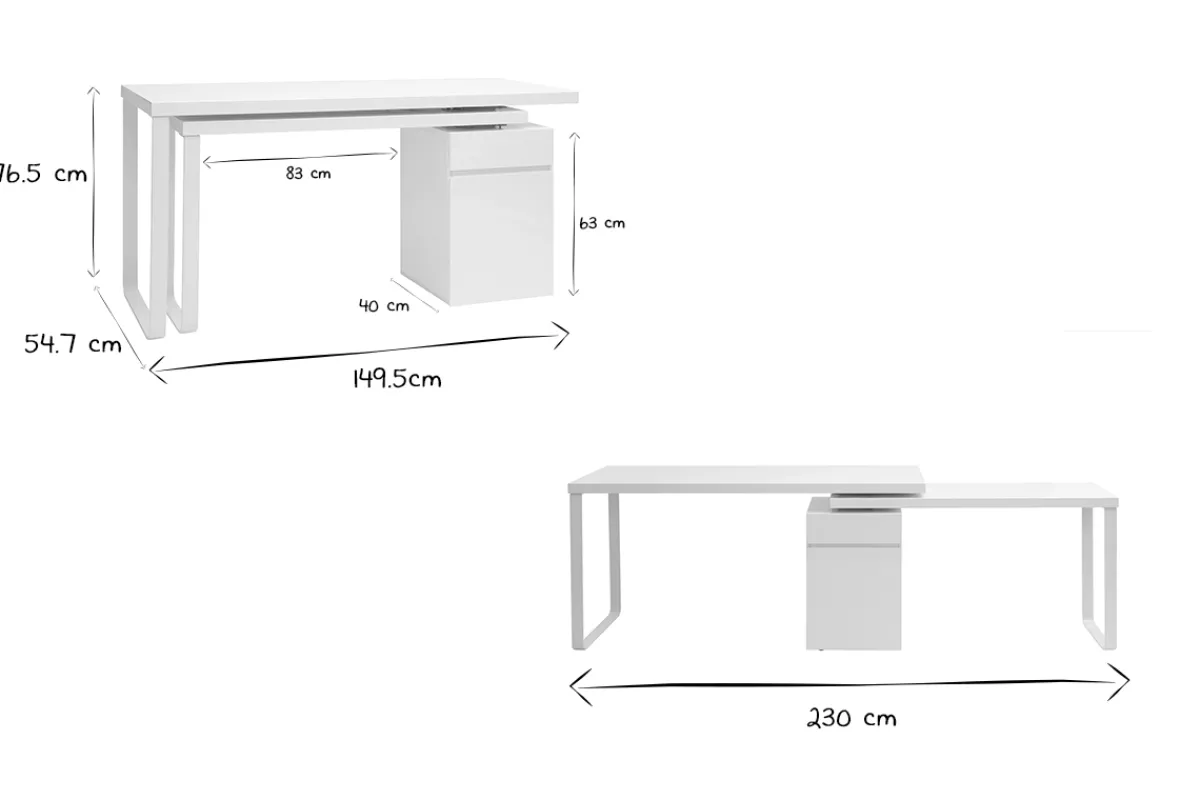 Miliboo Design-Schreibtisch verstellbar Weiß glänzend VOXY* Design-schreibtische