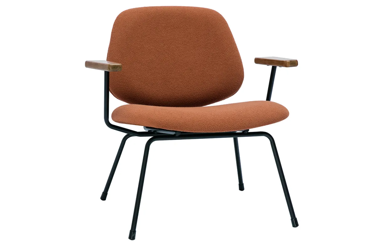 Miliboo Design-Sessel aus Stoff mit Bouclé-Wolleffekt in Terracotta, schwarzem Metall und dunklem Holz BARNET* Design-sessel|Sessel