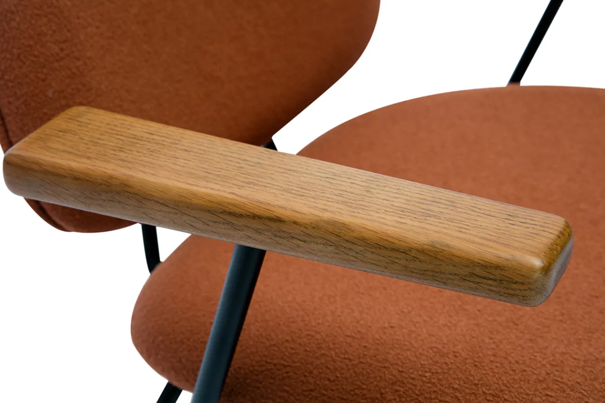 Miliboo Design-Sessel aus Stoff mit Bouclé-Wolleffekt in Terracotta, schwarzem Metall und dunklem Holz BARNET* Design-sessel|Sessel