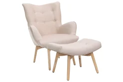 Miliboo Design-Sessel skandinavisch und Fußablage Rosa und helles Holz BRISTOL* Design-sessel|Sessel