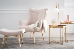 Miliboo Design-Sessel skandinavisch und Fußablage Rosa und helles Holz BRISTOL* Design-sessel|Sessel