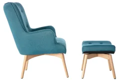Miliboo Design-Sessel skandinavisch und Fußablage Petrolblau und helles Holz BRISTOL* Design-sessel|Sessel