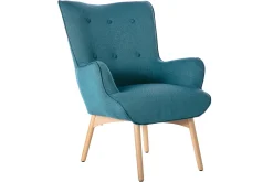 Miliboo Design-Sessel skandinavisch und Fußablage Petrolblau und helles Holz BRISTOL* Design-sessel|Sessel