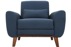 Miliboo Design-Sessel Stoff Blau und Füße Nussbaum EKTOR* Design-sessel|Sessel