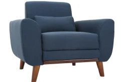 Miliboo Design-Sessel Stoff Blau und Füße Nussbaum EKTOR* Design-sessel|Sessel