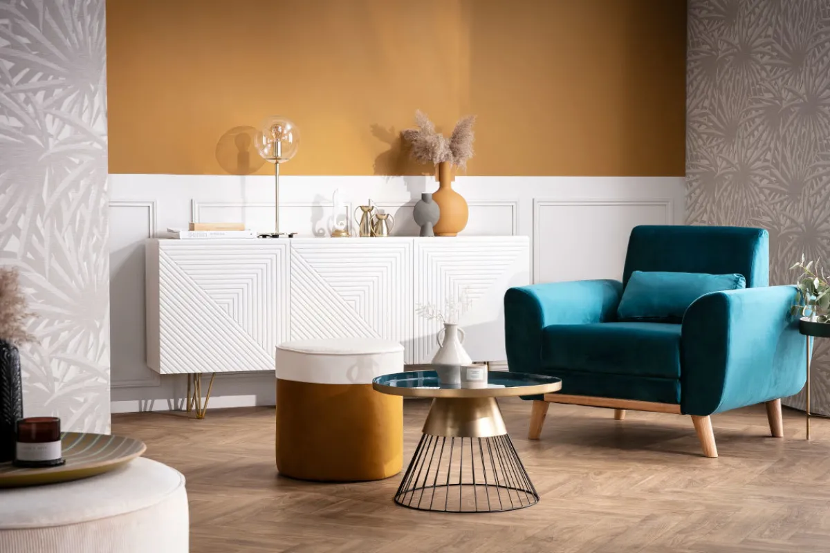 Miliboo Design-Sessel Stoff Gelb und Füße Eiche EKTOR* Design-sessel|Sessel