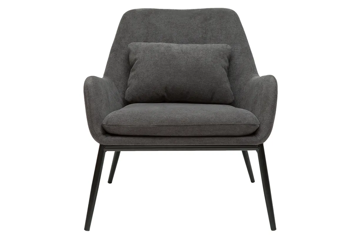 Miliboo Design-Sessel Stoff mit Samteffekt in Grau und schwarzem Metall MAXINE* Design-sessel|Sessel