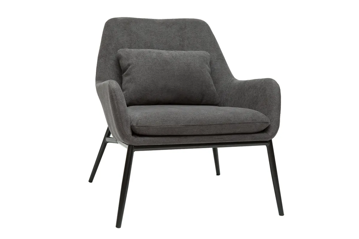 Miliboo Design-Sessel Stoff mit Samteffekt in Grau und schwarzem Metall MAXINE* Design-sessel|Sessel