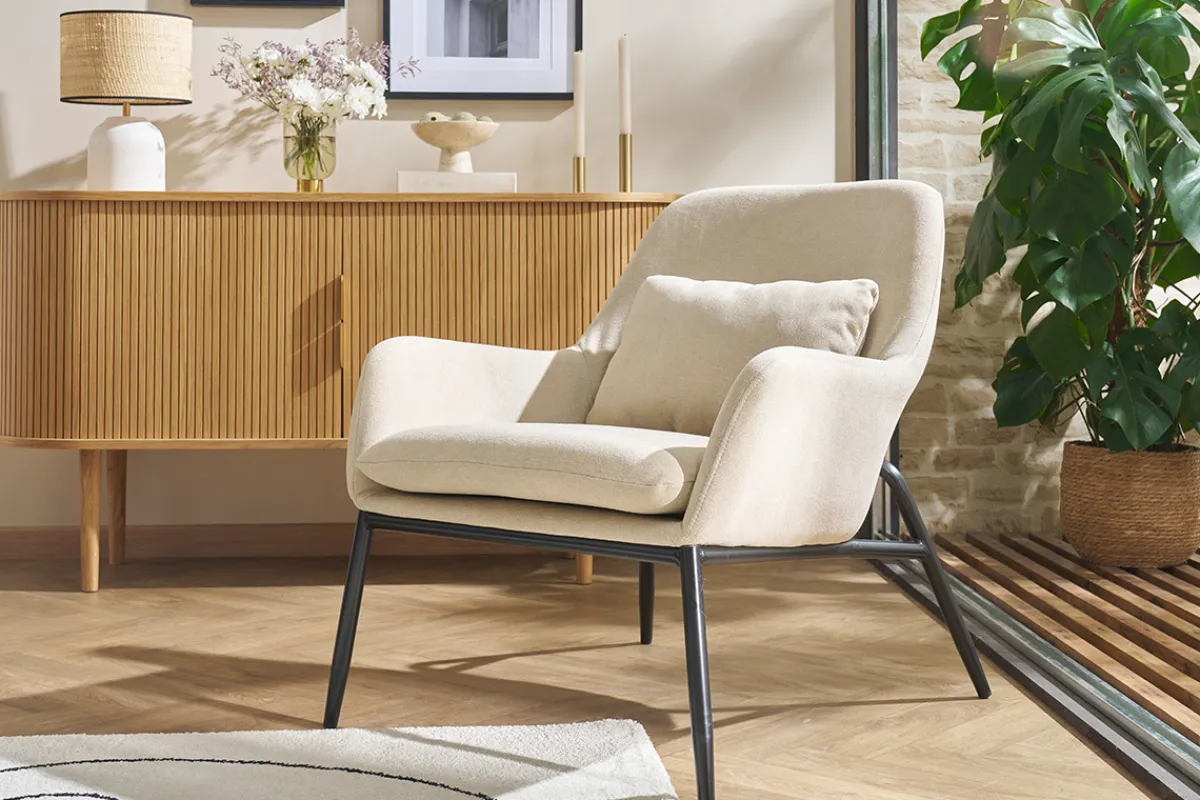 Miliboo Design-Sessel Stoff mit Samteffekt in Grau und schwarzem Metall MAXINE* Design-sessel|Sessel