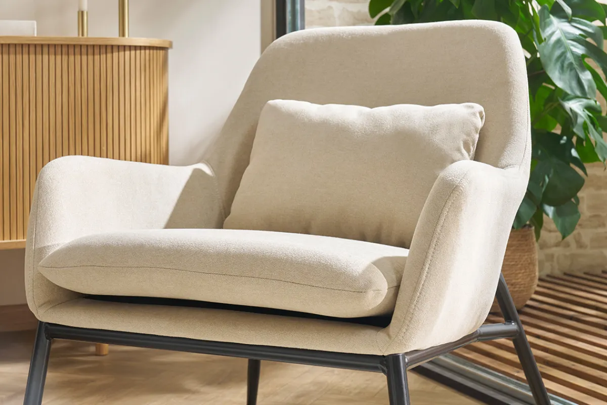 Miliboo Design-Sessel Stoff mit Samteffekt in Grau und schwarzem Metall MAXINE* Design-sessel|Sessel