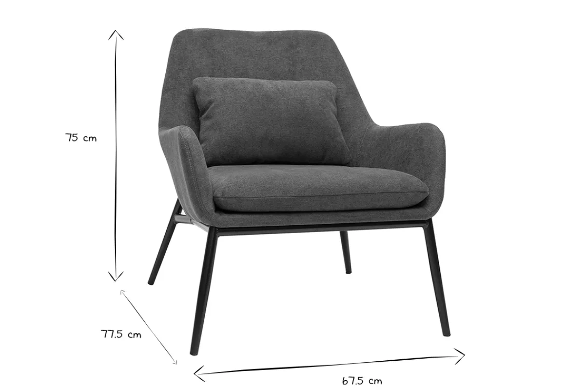 Miliboo Design-Sessel Stoff mit Samteffekt in Grau und schwarzem Metall MAXINE* Design-sessel|Sessel