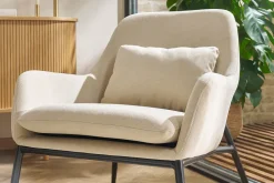 Miliboo Design-Sessel Stoff mit Samteffekt in Entenblau und schwarzem Metall MAXINE* Design-sessel|Sessel