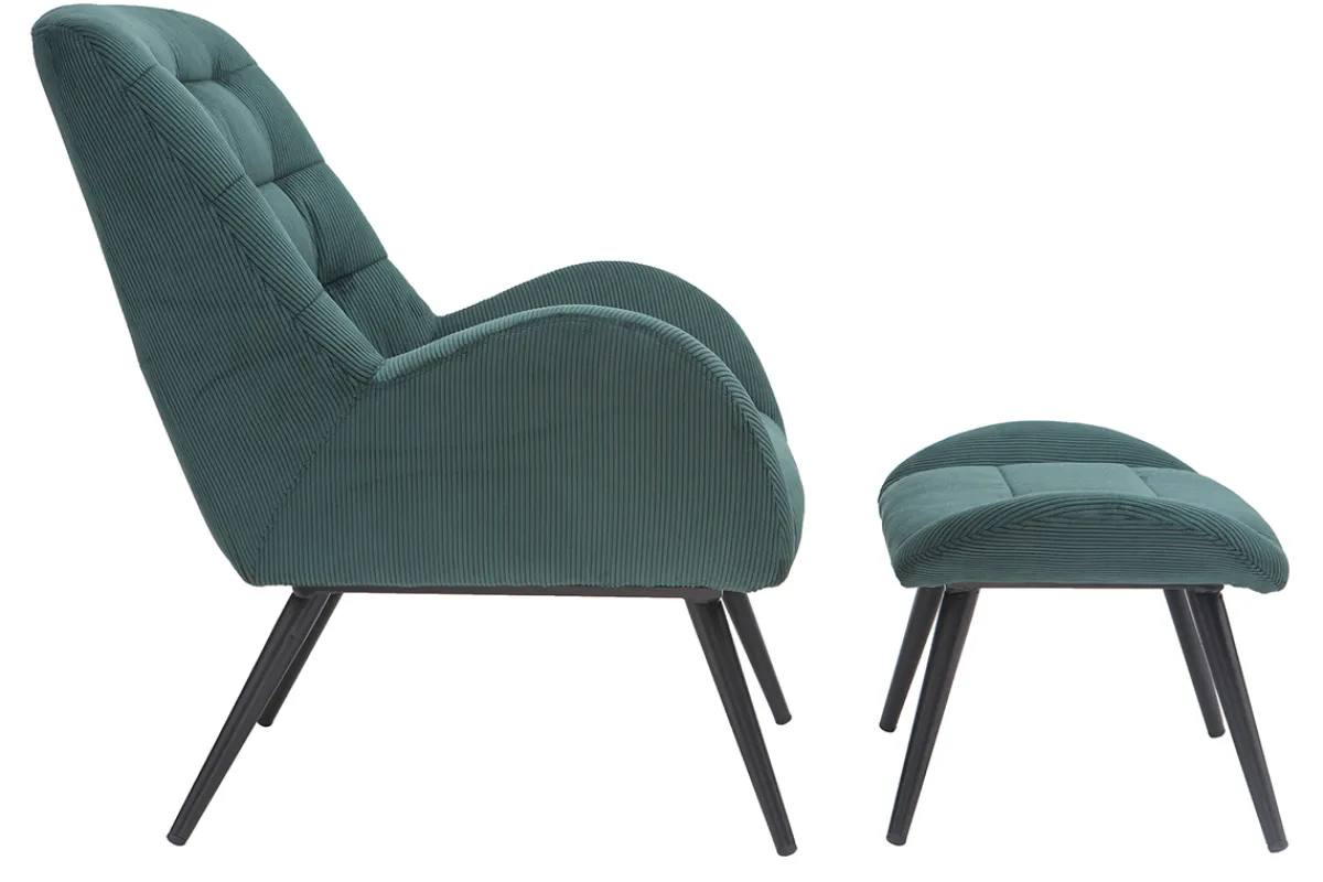 Miliboo Design-Sessel und Fußstütze aus grünem Stoff ZOE* Design-sessel|Sessel