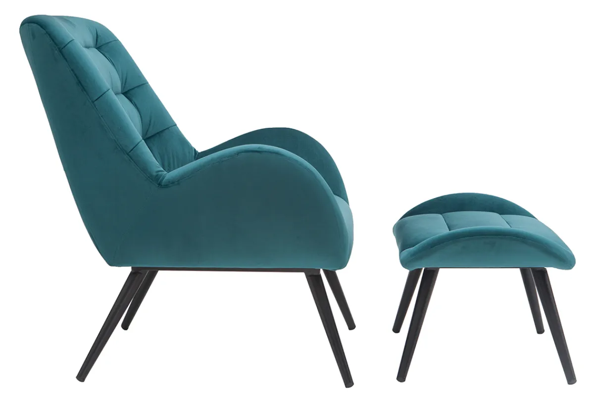 Miliboo Design-Sessel und Fußstütze aus petrolfarbenem Stoff ZOE* Design-sessel|Sessel