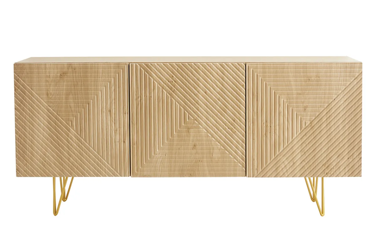 Miliboo Design-Sideboard aus hellem Eichenholz-Finish und goldfarbenem Metall mit 3 Türen B160 cm OZEN* Sideboards