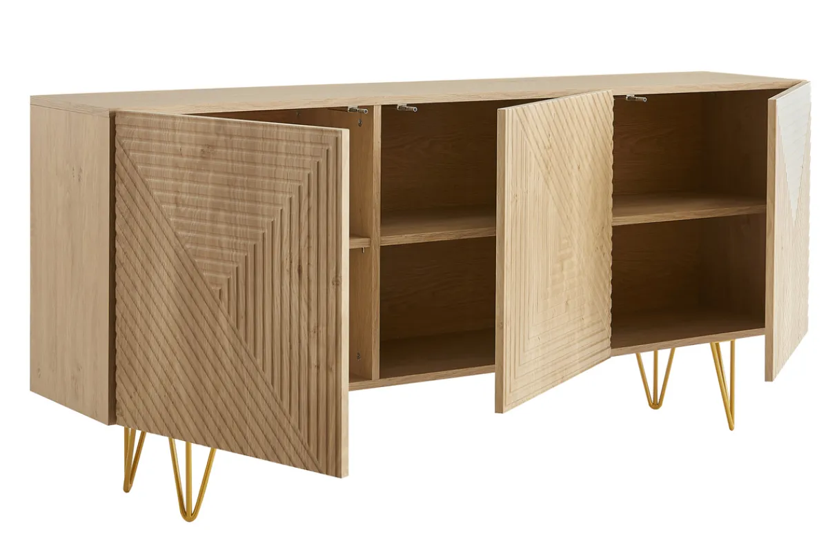 Miliboo Design-Sideboard aus hellem Eichenholz-Finish und goldfarbenem Metall mit 3 Türen B160 cm OZEN* Sideboards