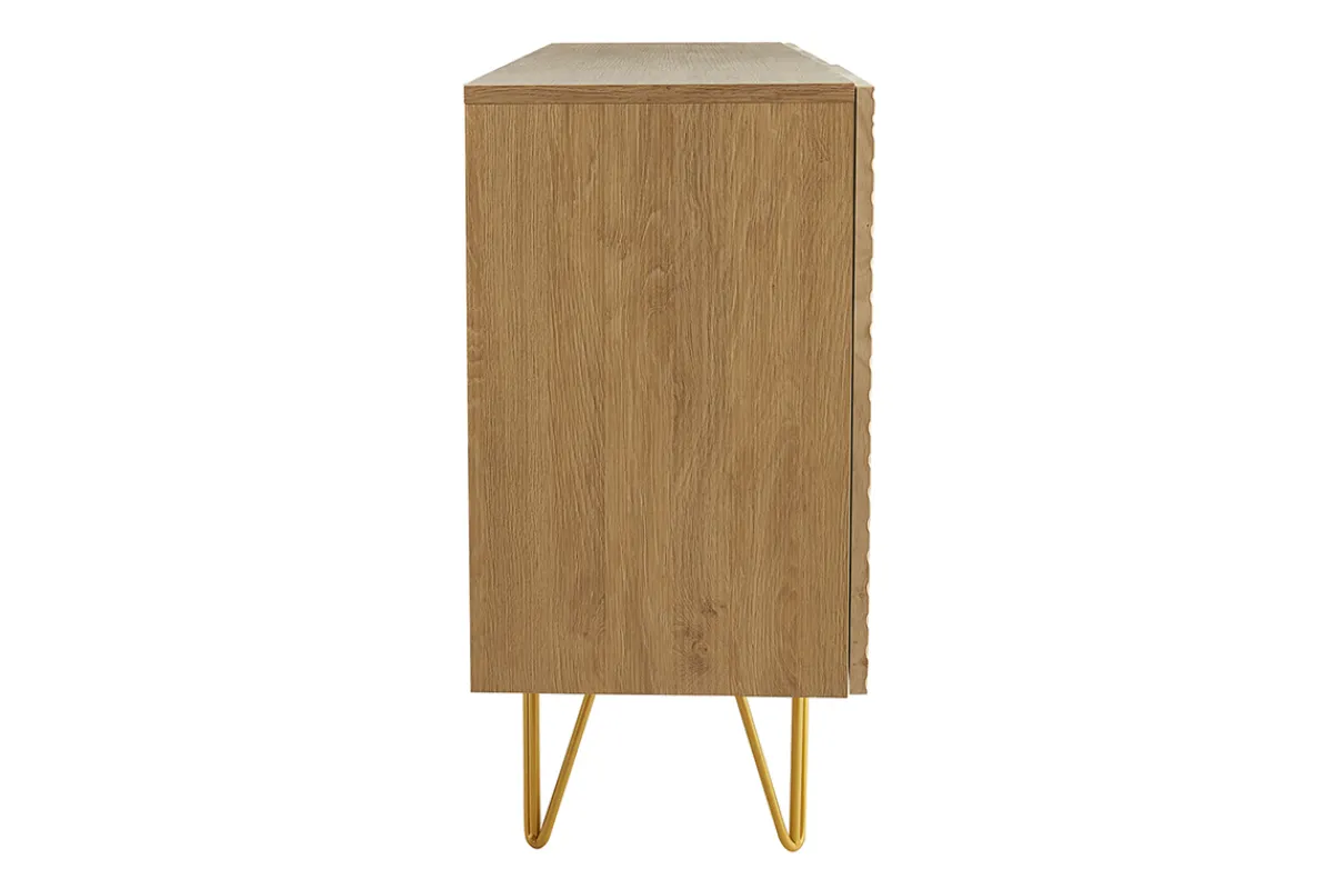 Miliboo Design-Sideboard aus hellem Eichenholz-Finish und goldfarbenem Metall mit 3 Türen B160 cm OZEN* Sideboards
