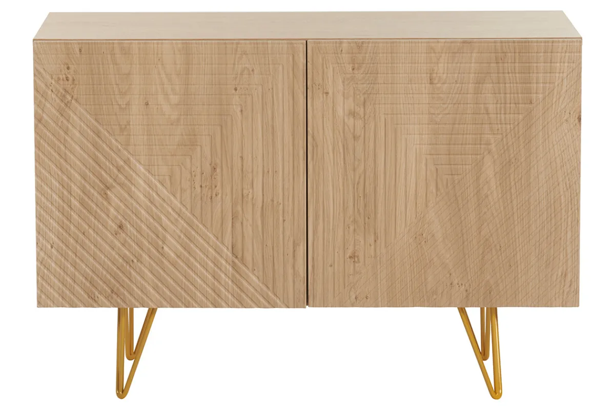 Miliboo Design-Sideboard aus hellem Eichenholz-Finish und goldfarbenem Metall mit 2 Türen B107 cm OZEN* Sideboards