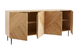 Miliboo Design-Sideboard aus hellem, massiver Eiche mit Gravur und schwarzem Metall, 4 Türen, B180 cm ARCHIPEL* Sideboards