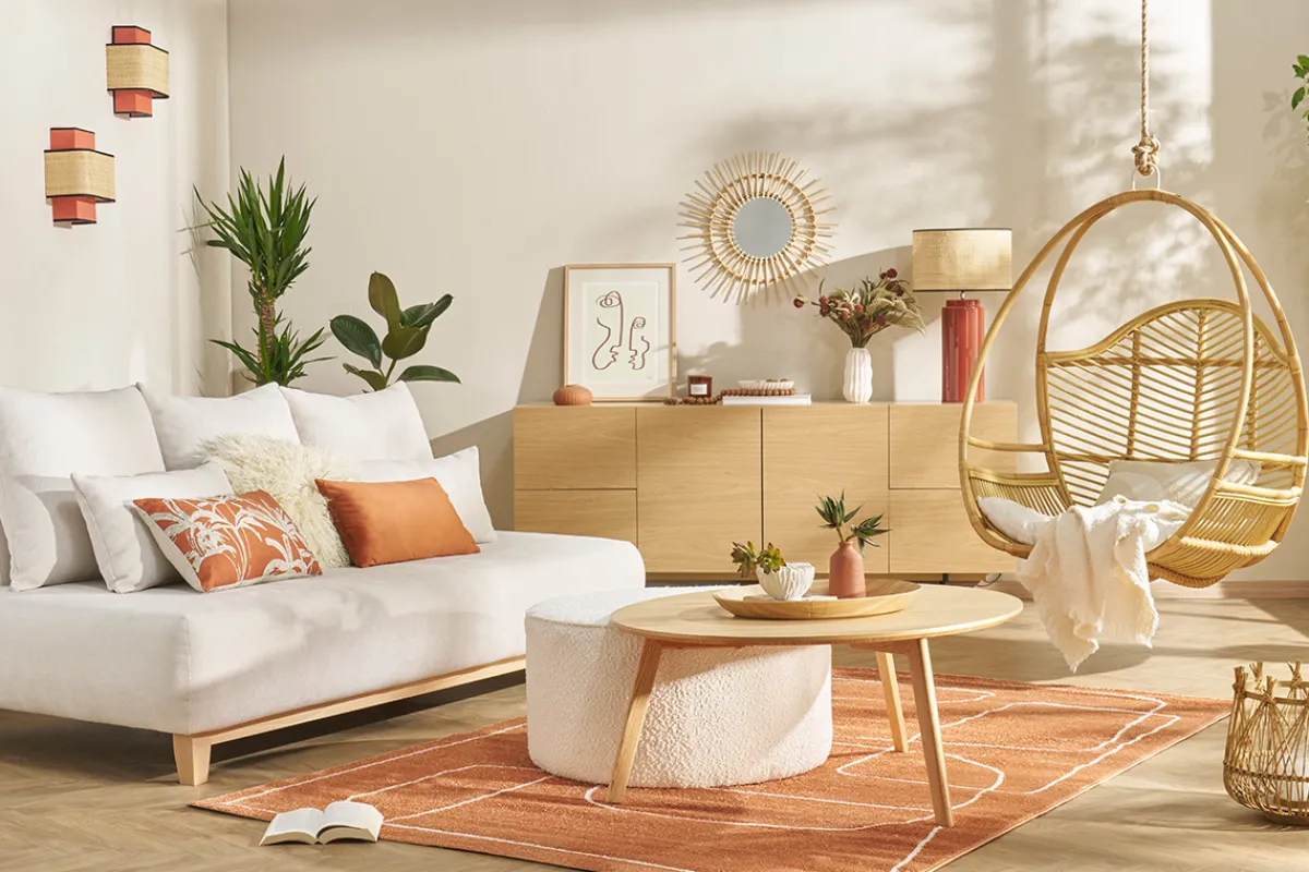 Miliboo Design-Sideboard aus hellem Eichenfurnier und schwarzem Metall, 2 Türen, 4 Schubladen B180 cm ALASKA* Sideboards