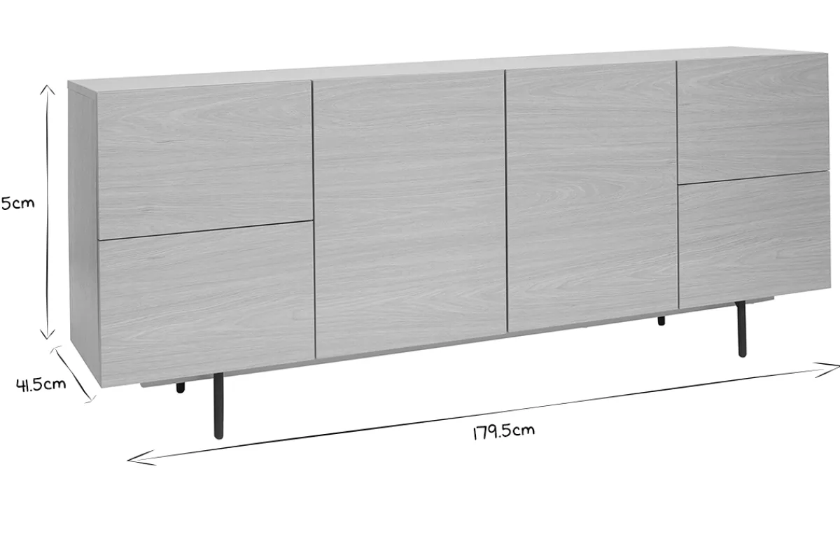 Miliboo Design-Sideboard aus hellem Eichenfurnier und schwarzem Metall, 2 Türen, 4 Schubladen B180 cm ALASKA* Sideboards