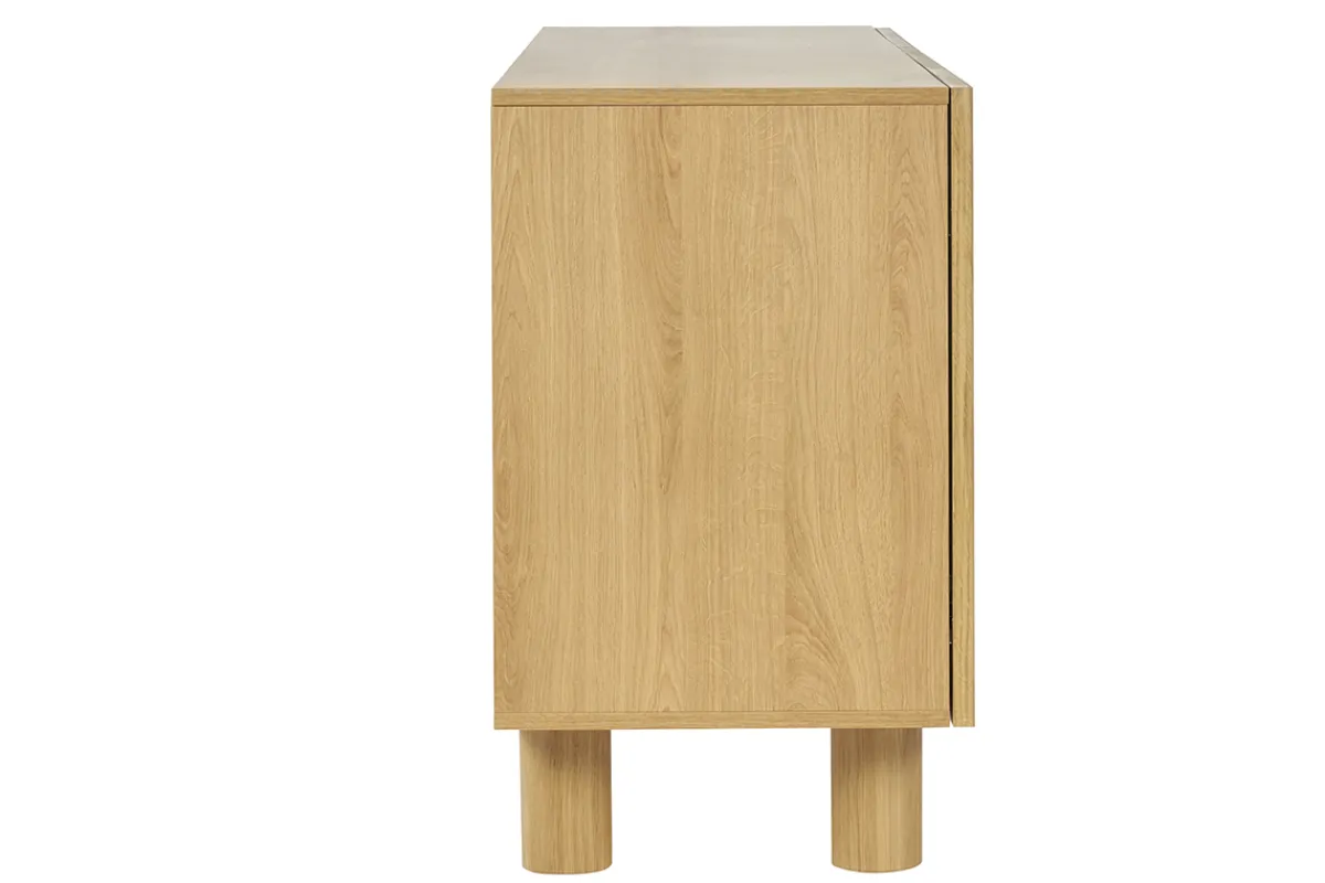 Miliboo Design-Sideboard aus hellem, massiver Eiche mit Gravur 4-türig B180 cm GOSHI* Sideboards