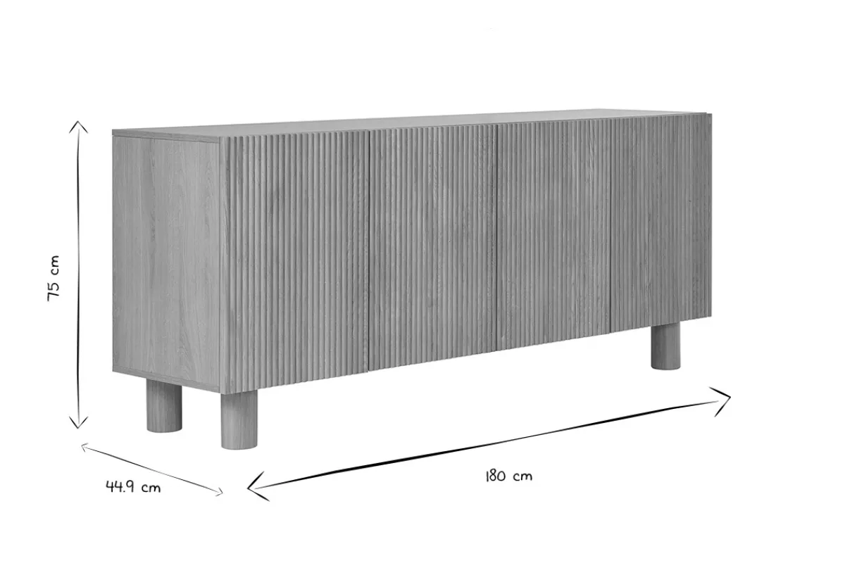 Miliboo Design-Sideboard aus hellem, massiver Eiche mit Gravur 4-türig B180 cm GOSHI* Sideboards