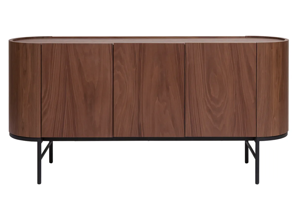 Miliboo Design-Sideboard dunkles Walnussfurnier und schwarzes Metall 3 Türen B160 cm SKYE* Sideboards