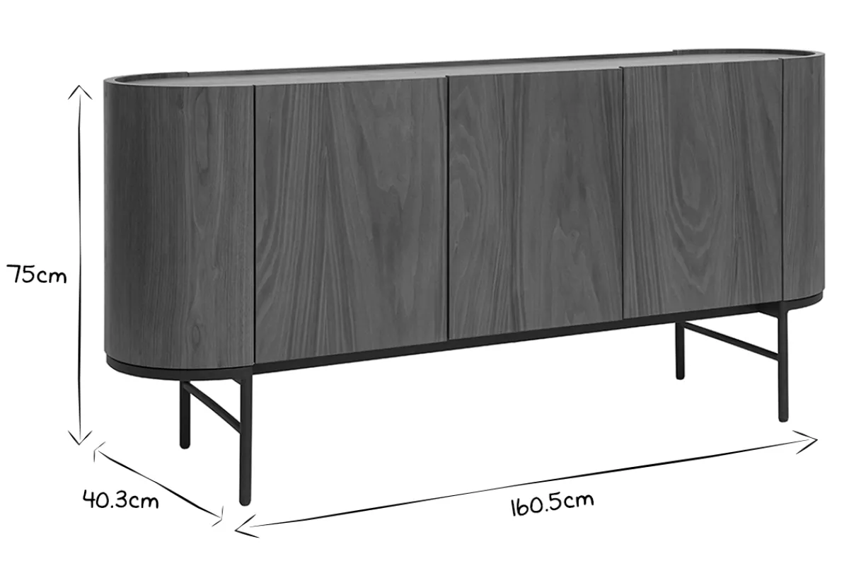 Miliboo Design-Sideboard dunkles Walnussfurnier und schwarzes Metall 3 Türen B160 cm SKYE* Sideboards