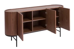 Miliboo Design-Sideboard dunkles Walnussfurnier und schwarzes Metall 3 Türen B160 cm SKYE* Sideboards