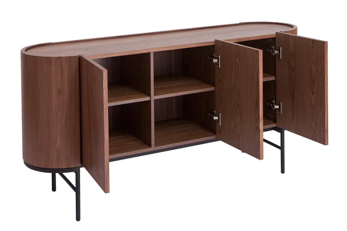 Miliboo Design-Sideboard dunkles Walnussfurnier und schwarzes Metall 3 Türen B160 cm SKYE* Sideboards