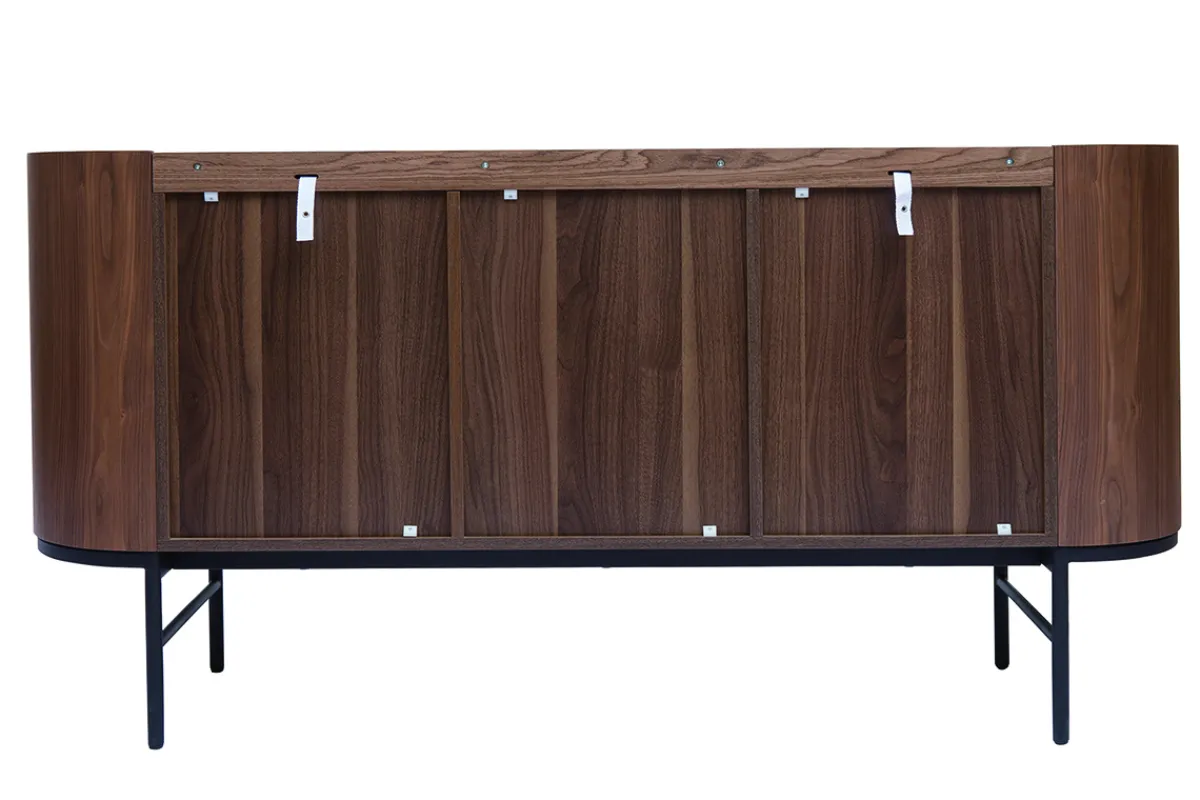 Miliboo Design-Sideboard dunkles Walnussfurnier und schwarzes Metall 3 Türen B160 cm SKYE* Sideboards