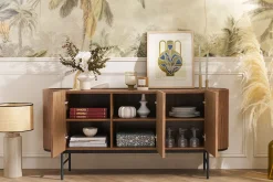 Miliboo Design-Sideboard dunkles Walnussfurnier und schwarzes Metall 3 Türen B160 cm SKYE* Sideboards