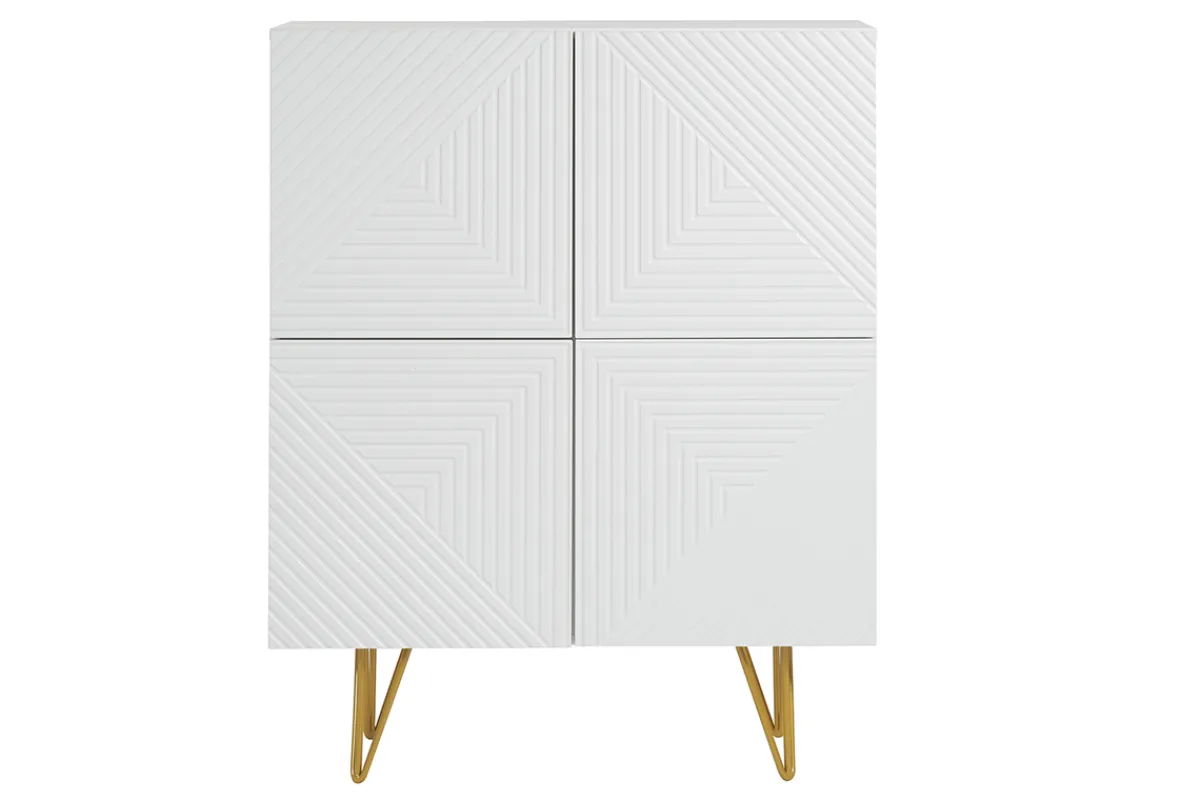 Miliboo Design-Sideboard graviert matt weiß und vergoldetem Metall 4 Türen B86 cm OZEN* Sideboards|Flurmöbel