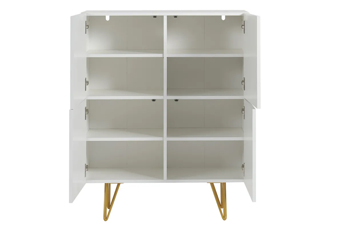 Miliboo Design-Sideboard graviert matt weiß und vergoldetem Metall 4 Türen B86 cm OZEN* Sideboards|Flurmöbel
