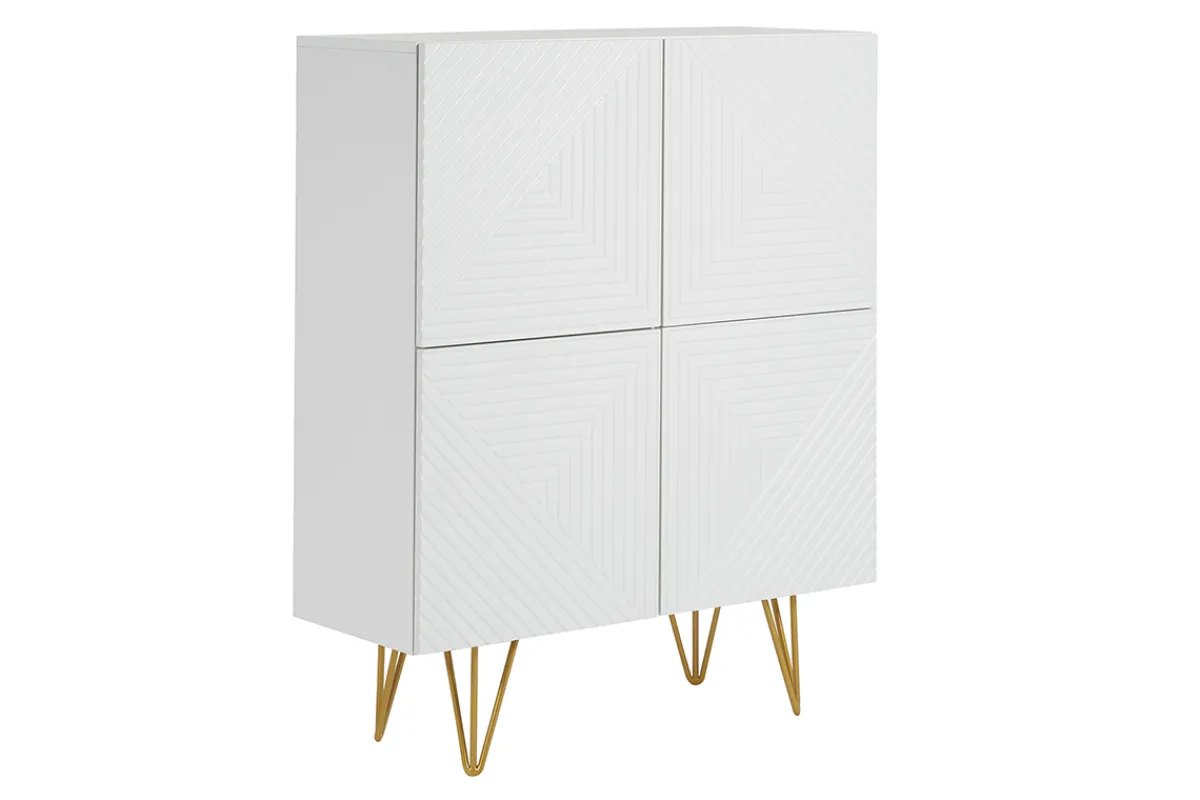 Miliboo Design-Sideboard graviert matt weiß und vergoldetem Metall 4 Türen B86 cm OZEN* Sideboards|Flurmöbel