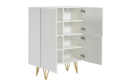 Miliboo Design-Sideboard graviert matt weiß und vergoldetem Metall 4 Türen B86 cm OZEN* Sideboards|Flurmöbel
