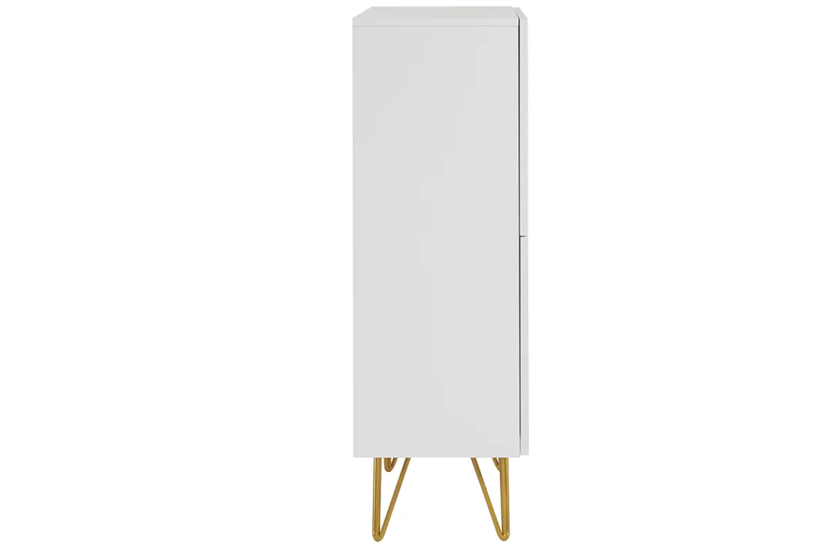 Miliboo Design-Sideboard graviert matt weiß und vergoldetem Metall 4 Türen B86 cm OZEN* Sideboards|Flurmöbel