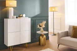 Miliboo Design-Sideboard graviert matt weiß und vergoldetem Metall 4 Türen B86 cm OZEN* Sideboards|Flurmöbel